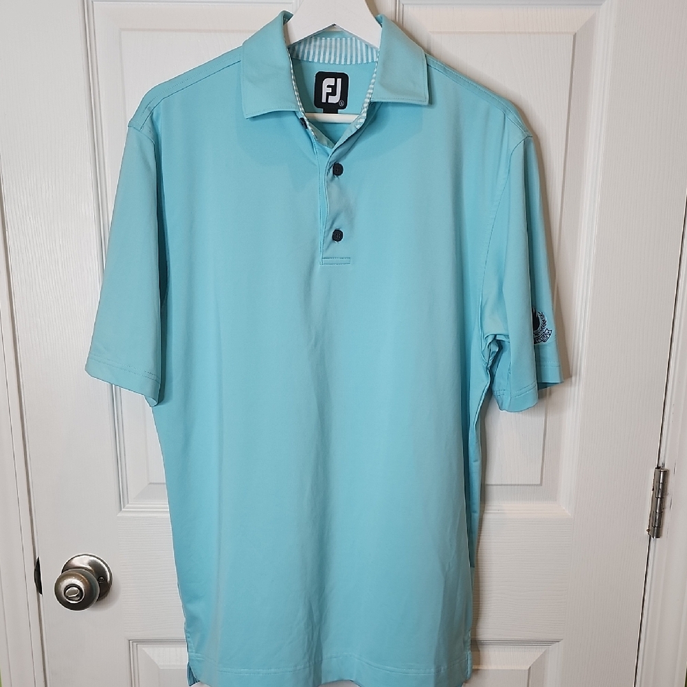 FootJoy Burning Tree Club Golf Aqua Short Sleeve Polo Shirt, Men's Small